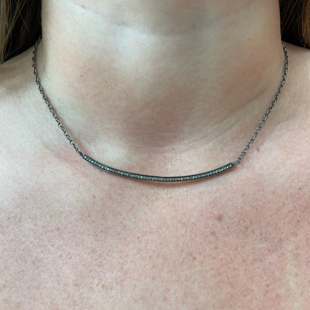Oxydized Pave diamond bar necklace